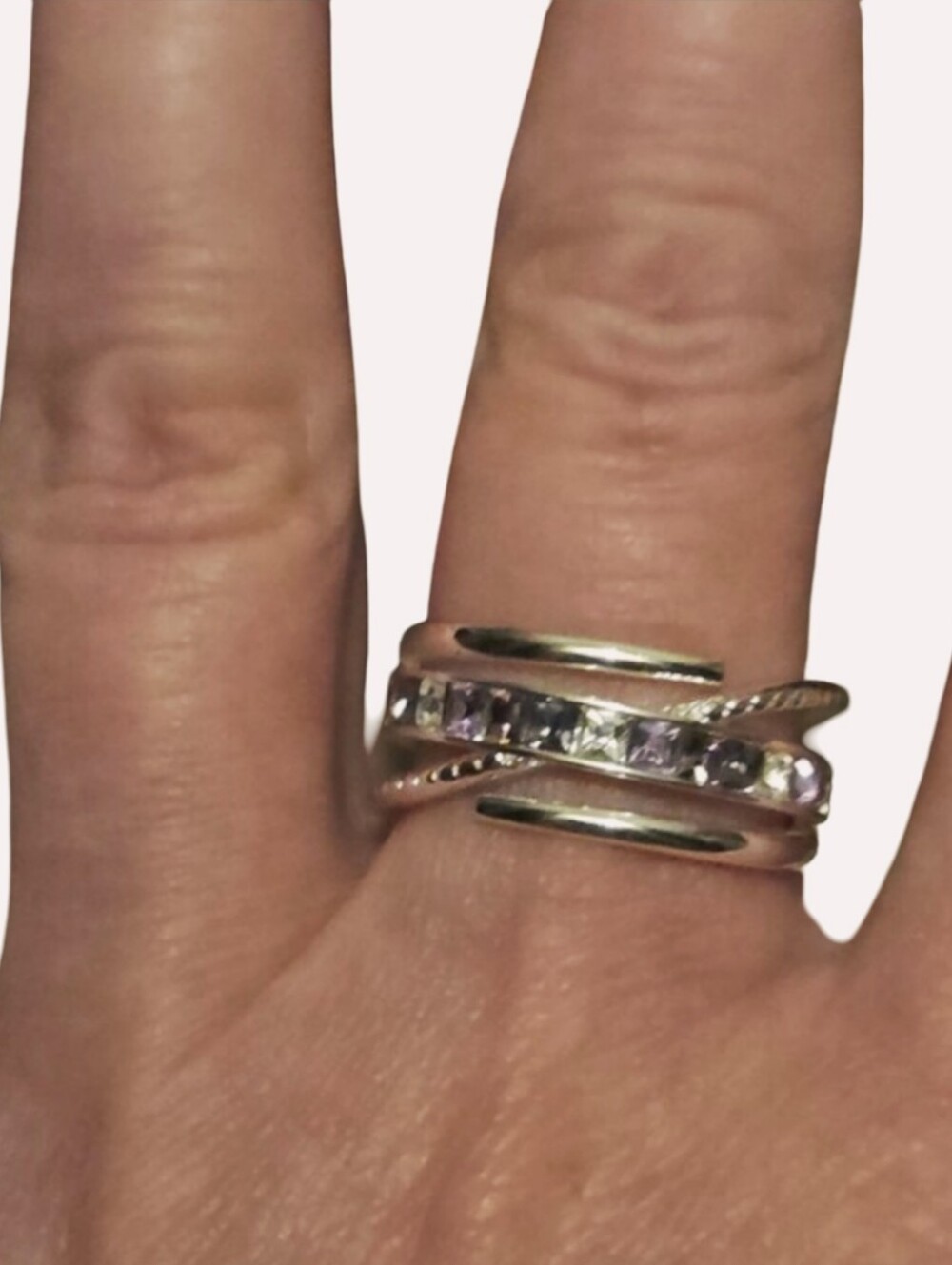 Kohl's Traditions Fine Silver Plated Purple Crystal Multi-Band Wrap Ring Size 8